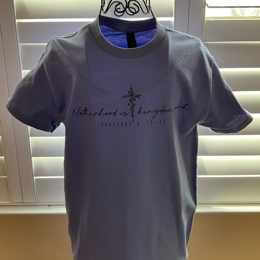 Motherhood is Kingdom Work Graphic Tee Mother’s Day periwinkle handmade